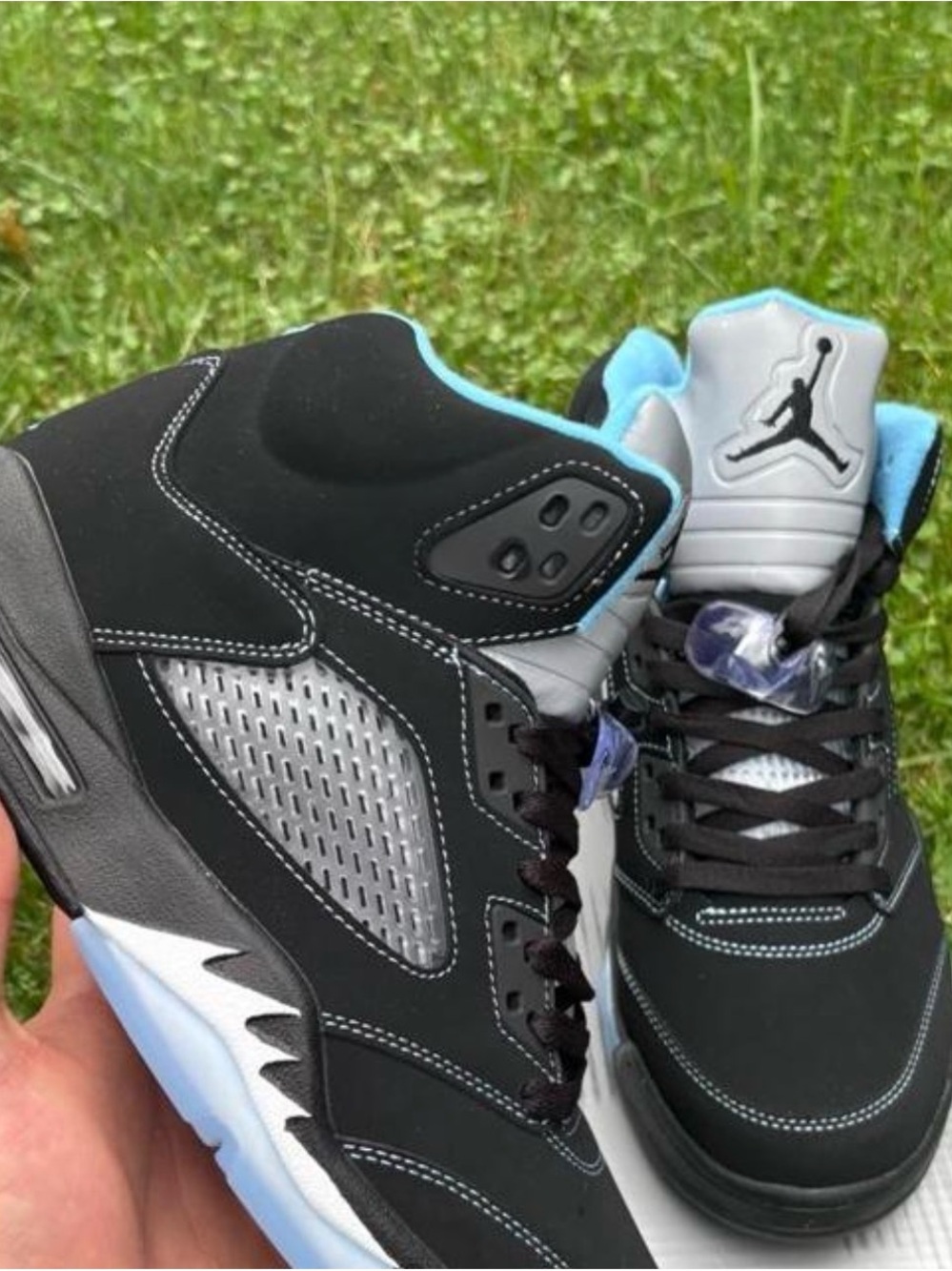 Jordan Black with Ice Blue Lining and Silver Panels Sneakers size 10